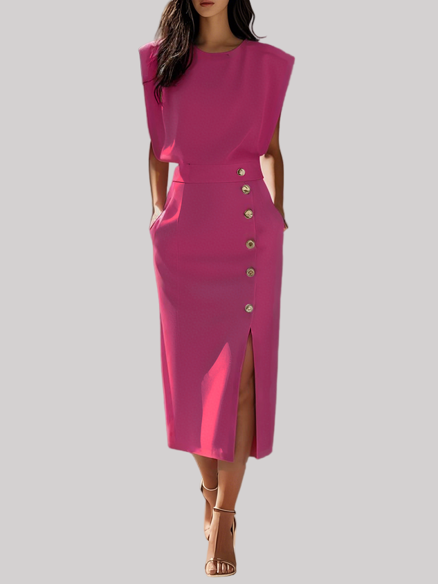 Button-Slit Midi Dress