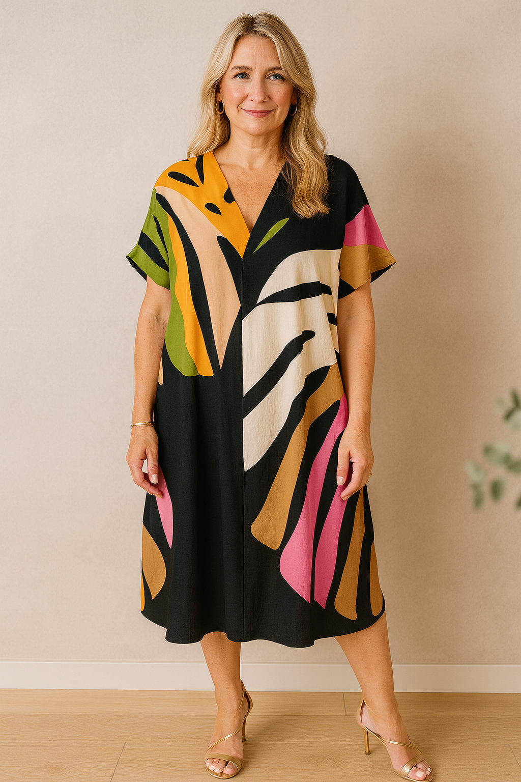 Short-Sleeve Flowing Dress