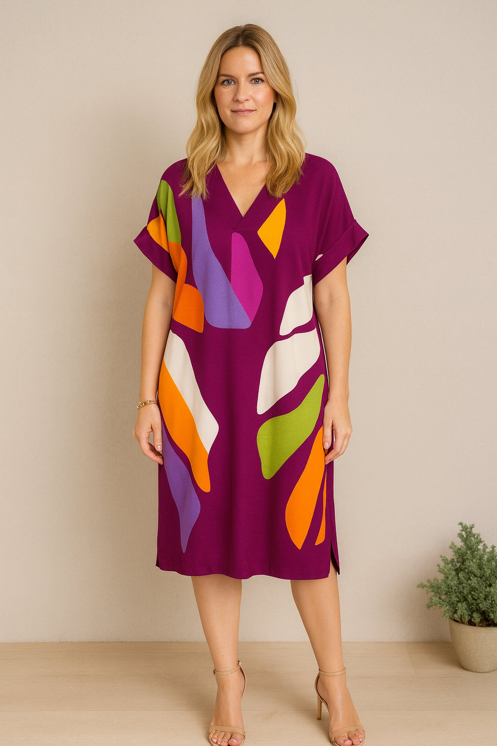 Short-Sleeve Flowing Dress