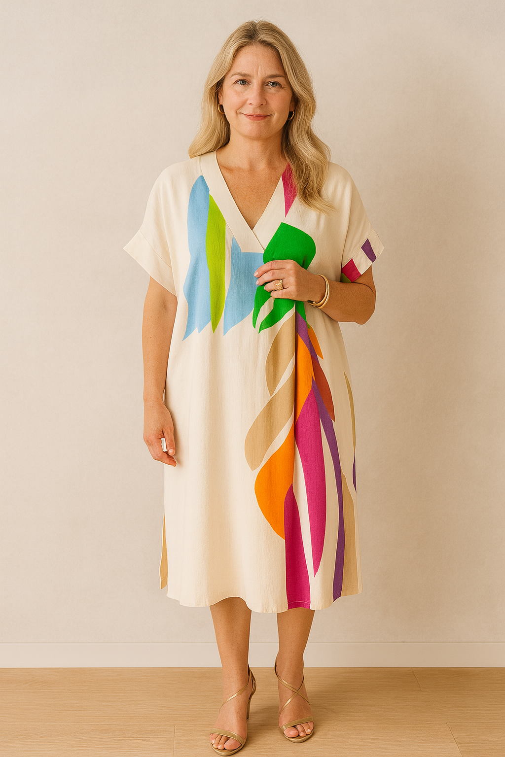 Short-Sleeve Flowing Dress