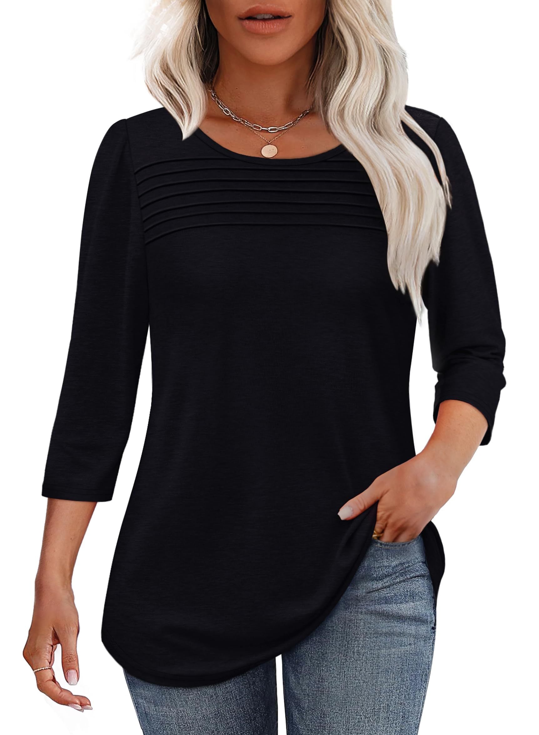 Pleated 3/4 Sleeve Top