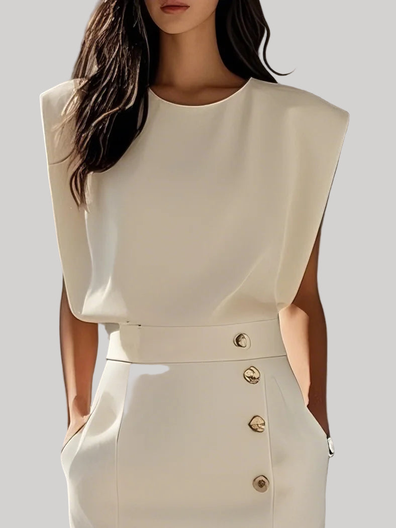 Button-Slit Midi Dress