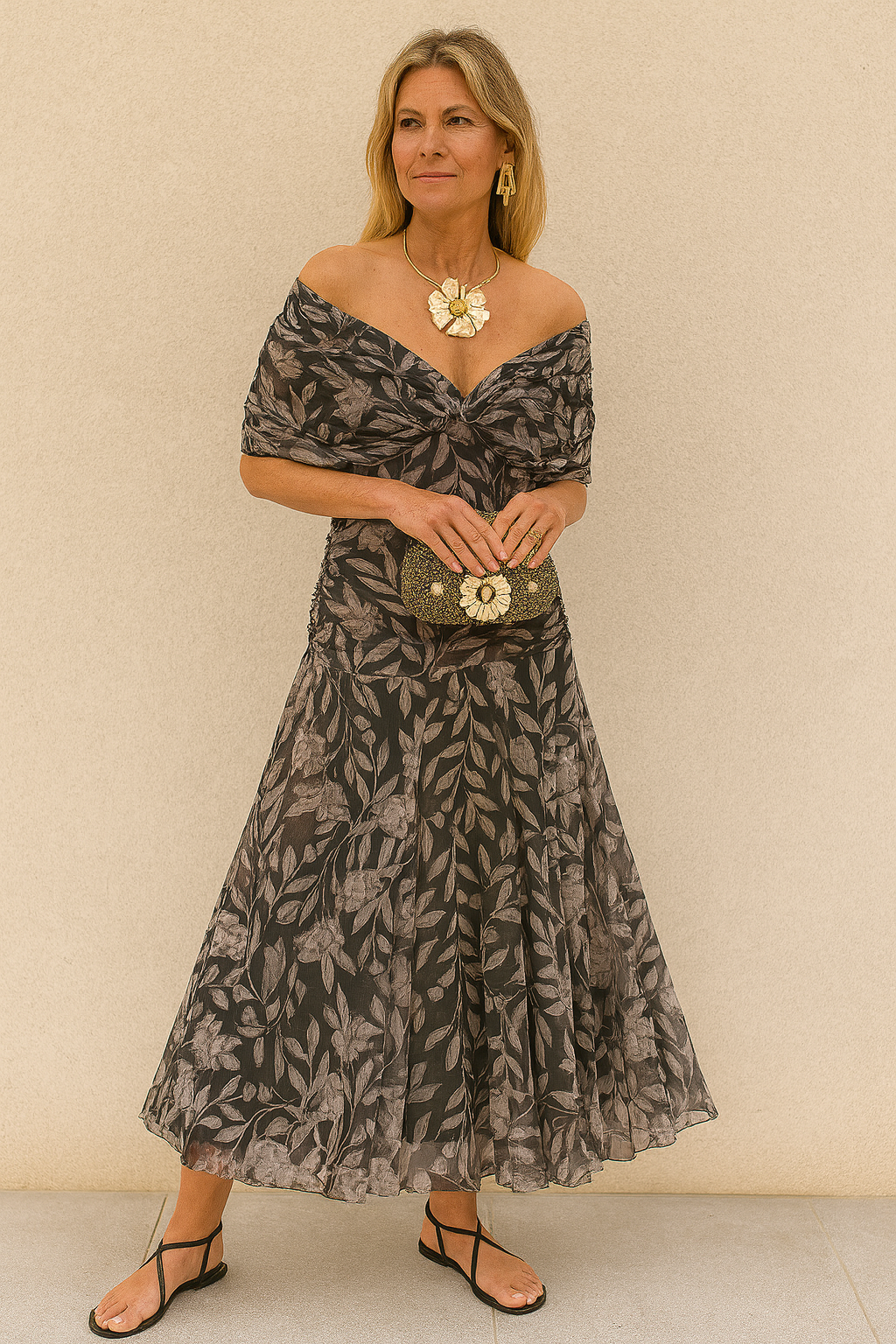 V-Neck Off-Shoulder Dress