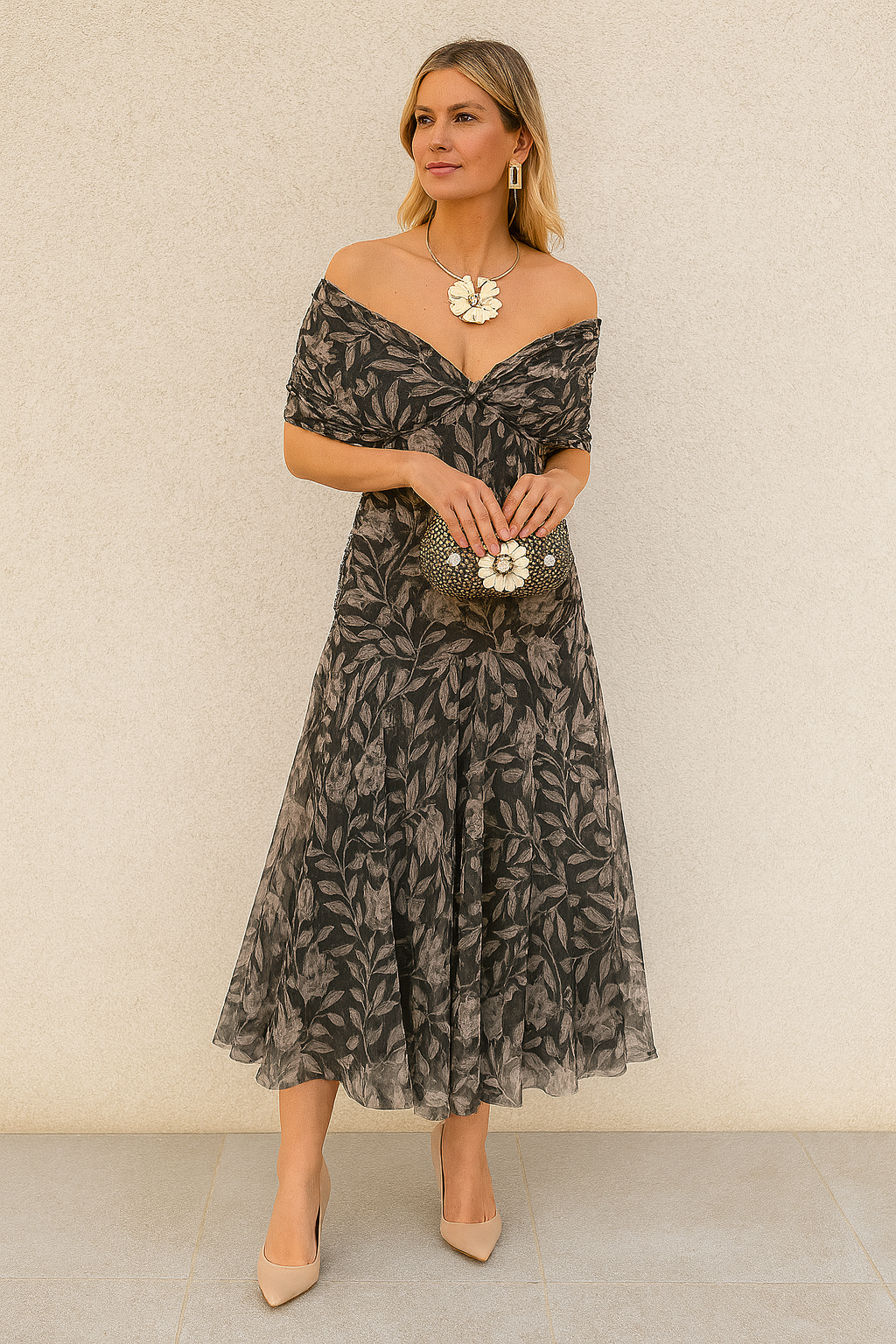 V-Neck Off-Shoulder Dress