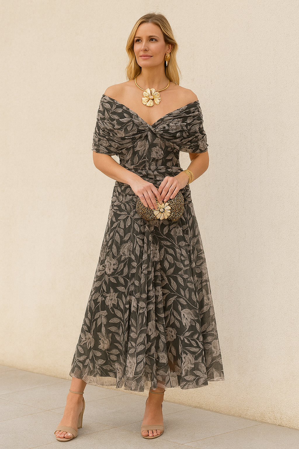 V-Neck Off-Shoulder Dress