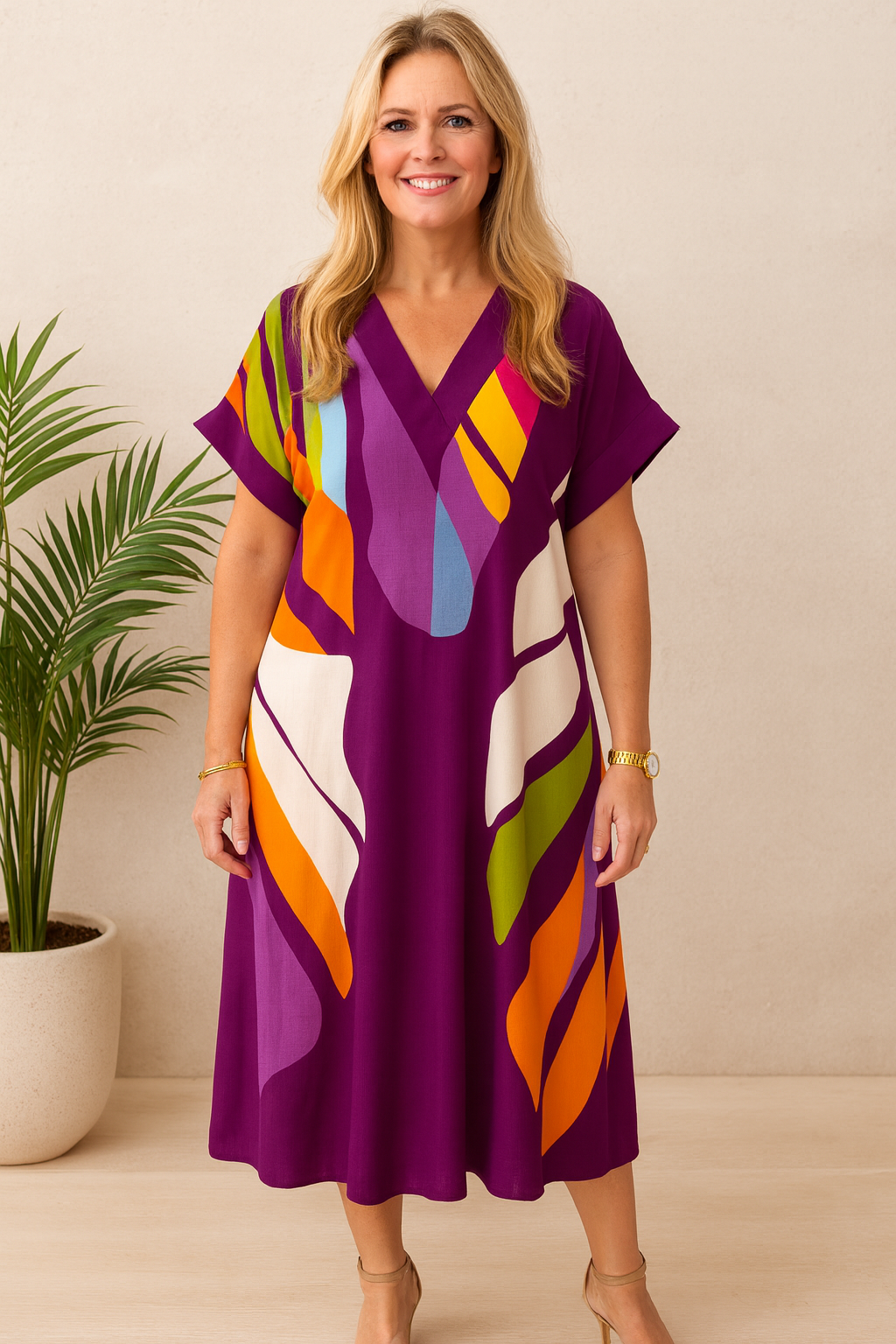 Short-Sleeve Flowing Dress