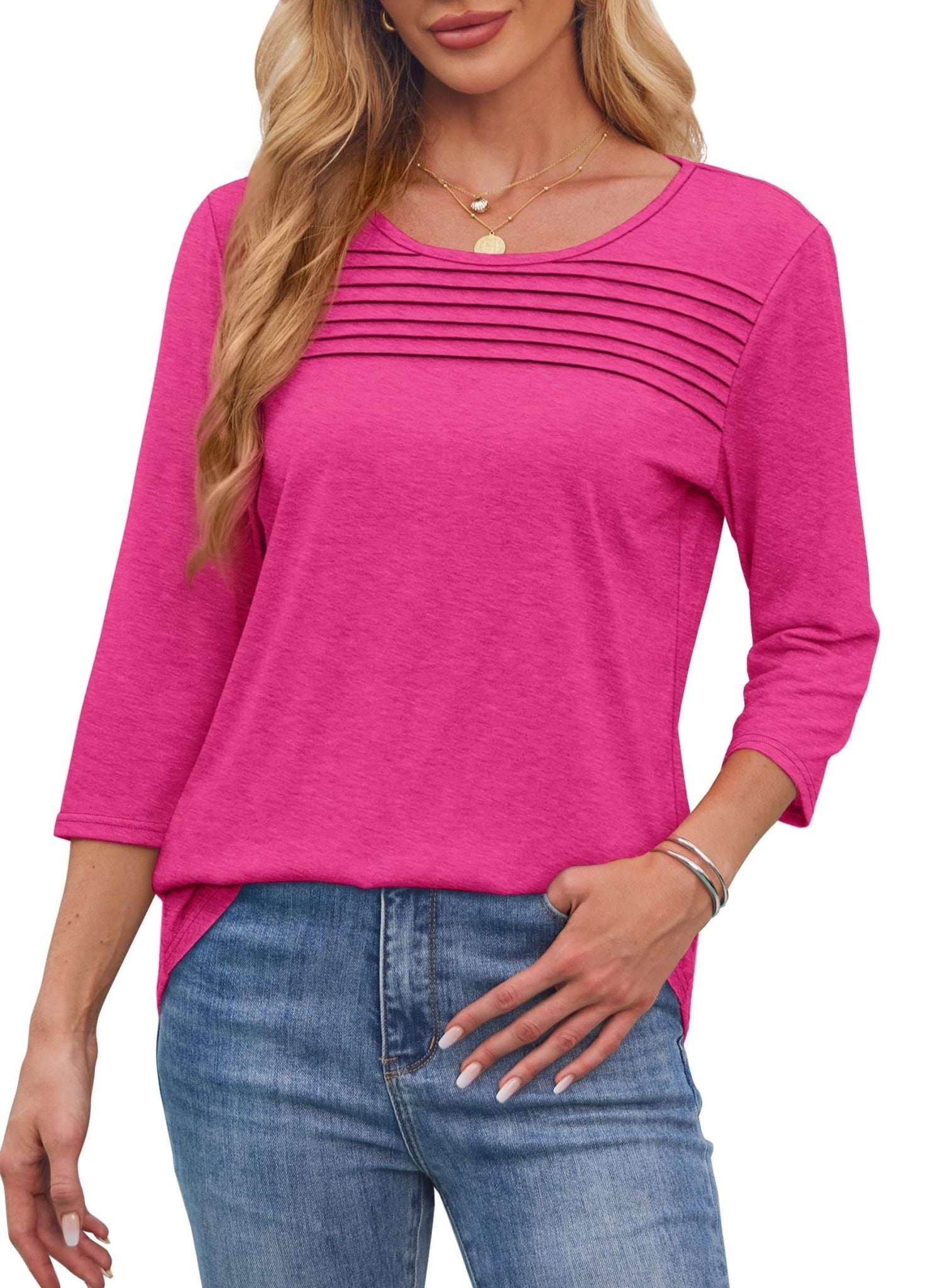 Pleated 3/4 Sleeve Top